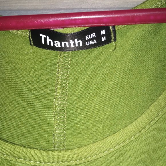 Thanth Criss Cross Cold Shoulder Sleeve Dress Tunic Pockets Green Size M… - Picture 2 of 4